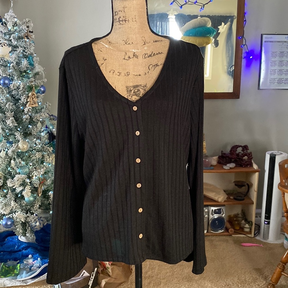 Womens Black Button Down Dress Shirt NWT